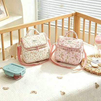 Floral Diaper Bag Breastmilk Cooler Bag For Boys And Girls,Quilted Lunch Bag Insulated Baby Bag With Long Shoulder Strap,Baby Essential,Back To School