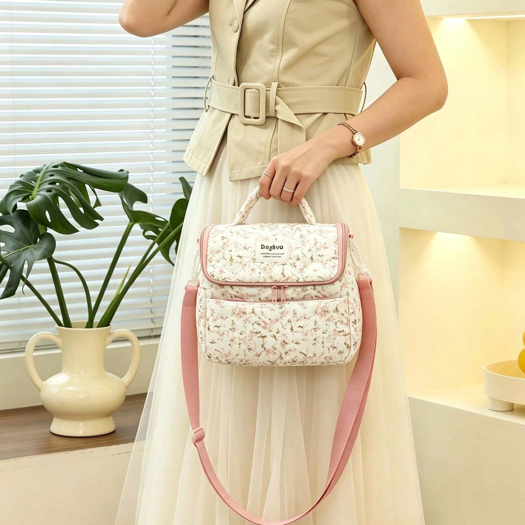 Floral Diaper Bag Breastmilk Cooler Bag For Boys And Girls,Quilted Lunch Bag Insulated Baby Bag With Long Shoulder Strap,Baby Essential,Back To School