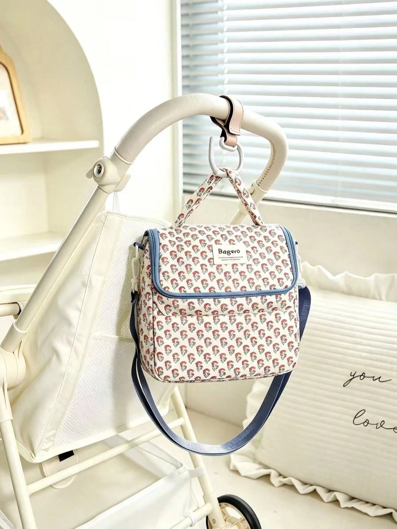 Floral Diaper Bag Breastmilk Cooler Bag For Boys And Girls,Quilted Lunch Bag Insulated Baby Bag With Long Shoulder Strap,Baby Essential,Back To School