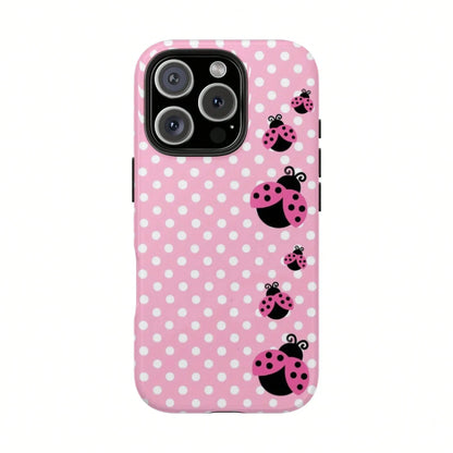 Floral Dot Ladybug Print Phone Case, Durable Two-In-One Protection, Fits 17 16 15 14 13 12 Pro, Galaxy S26 S25 S24 S23 S22 Ultra Series