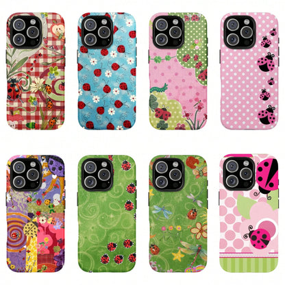 Floral Dot Ladybug Print Phone Case, Durable Two-In-One Protection, Fits 17 16 15 14 13 12 Pro, Galaxy S26 S25 S24 S23 S22 Ultra Series