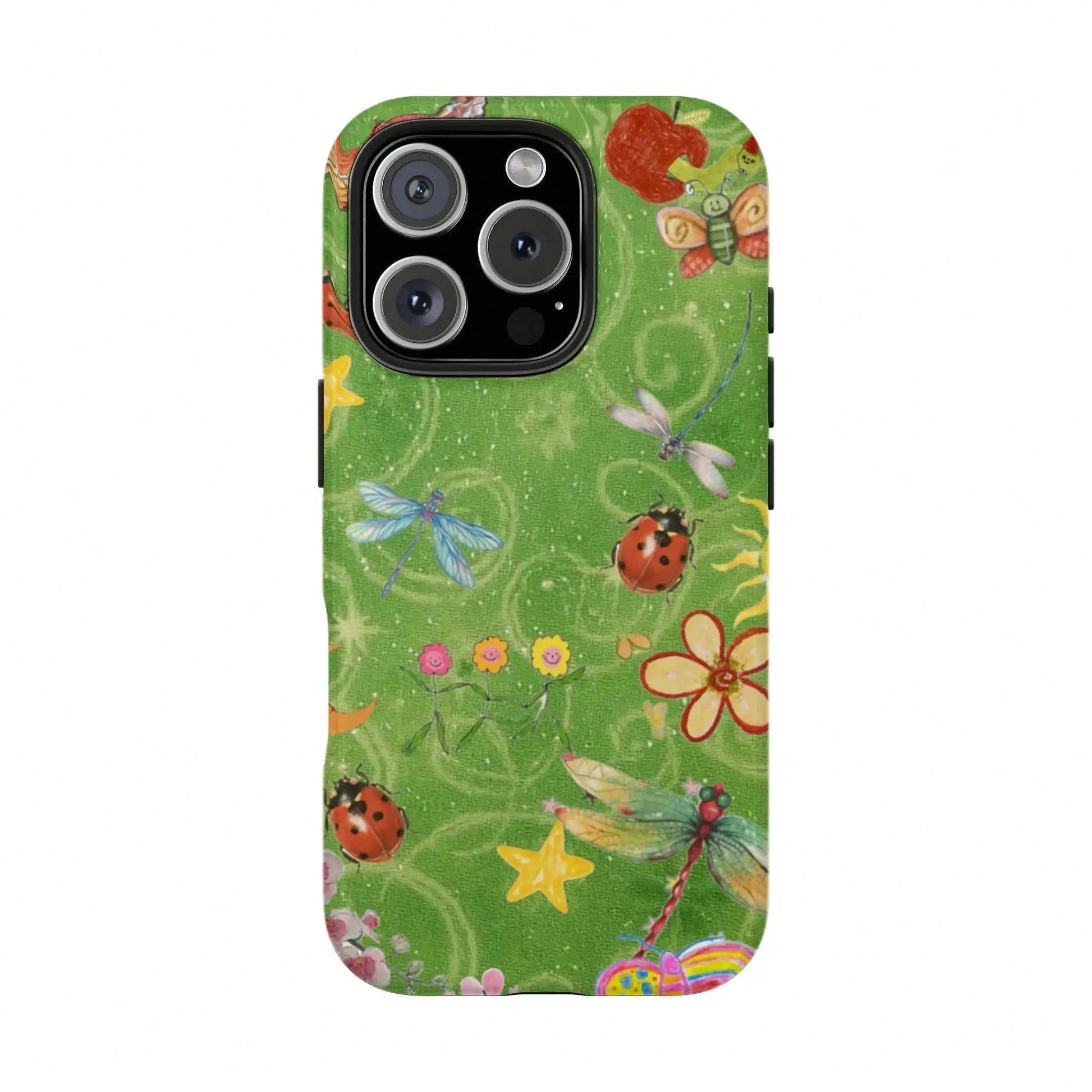 Floral Dot Ladybug Print Phone Case, Durable Two-In-One Protection, Fits 17 16 15 14 13 12 Pro, Galaxy S26 S25 S24 S23 S22 Ultra Series