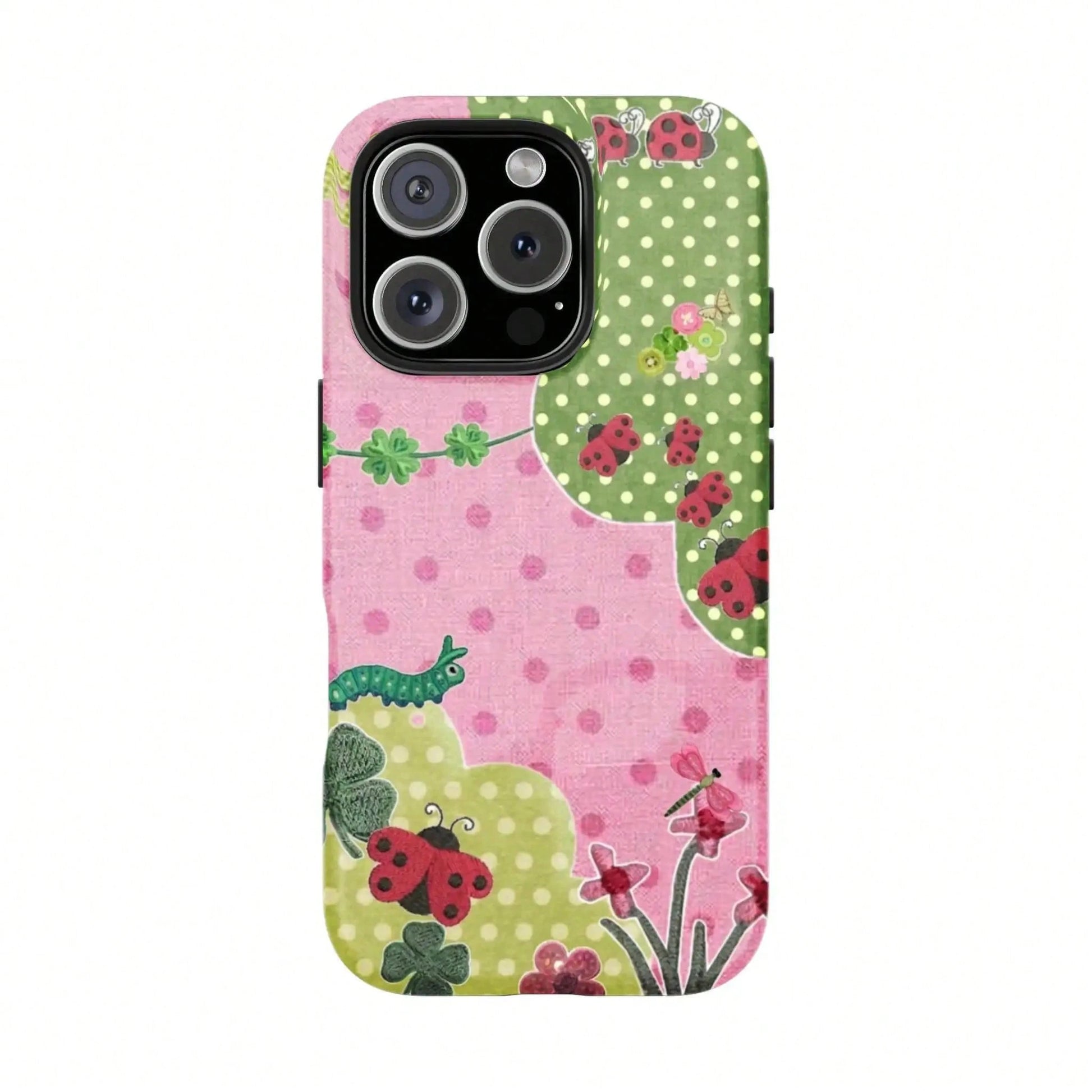 Floral Dot Ladybug Print Phone Case, Durable Two-In-One Protection, Fits 17 16 15 14 13 12 Pro, Galaxy S26 S25 S24 S23 S22 Ultra Series