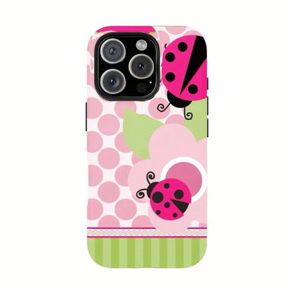 Floral Dot Ladybug Print Phone Case, Durable Two-In-One Protection, Fits 17 16 15 14 13 12 Pro, Galaxy S26 S25 S24 S23 S22 Ultra Series