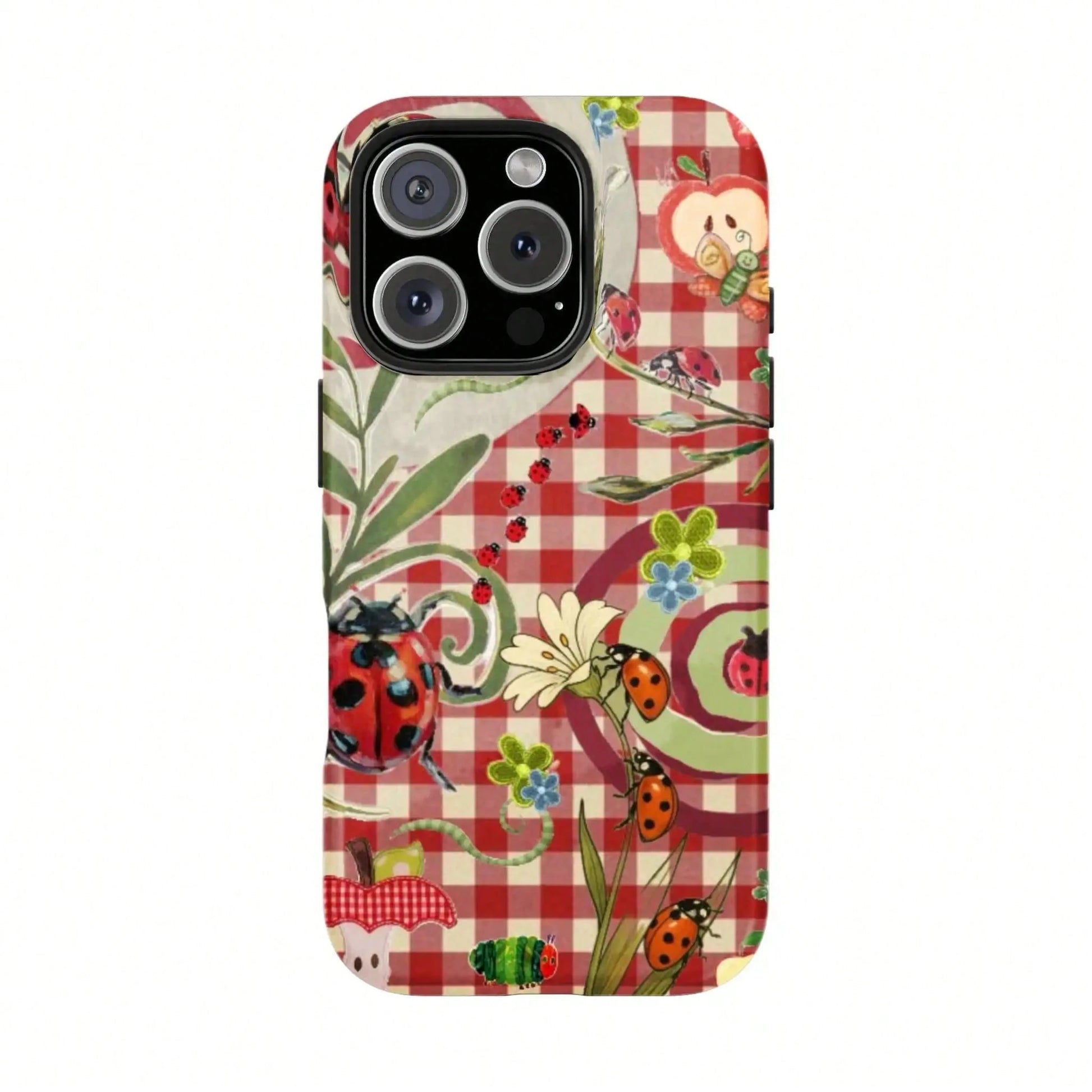 Floral Dot Ladybug Print Phone Case, Durable Two-In-One Protection, Fits 17 16 15 14 13 12 Pro, Galaxy S26 S25 S24 S23 S22 Ultra Series