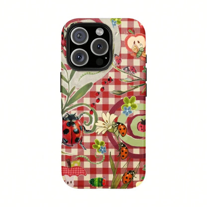 Floral Dot Ladybug Print Phone Case, Durable Two-In-One Protection, Fits 17 16 15 14 13 12 Pro, Galaxy S26 S25 S24 S23 S22 Ultra Series