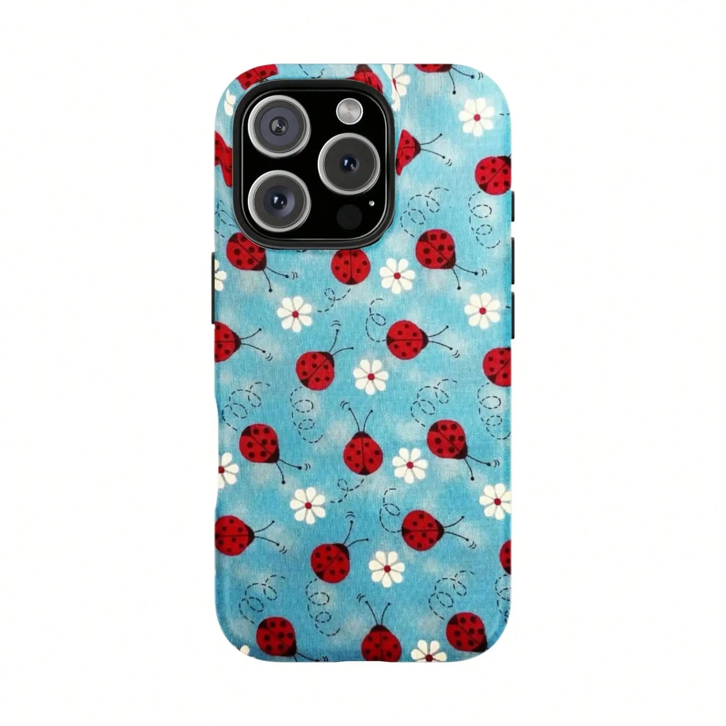 Floral Dot Ladybug Print Phone Case, Durable Two-In-One Protection, Fits 17 16 15 14 13 12 Pro, Galaxy S26 S25 S24 S23 S22 Ultra Series
