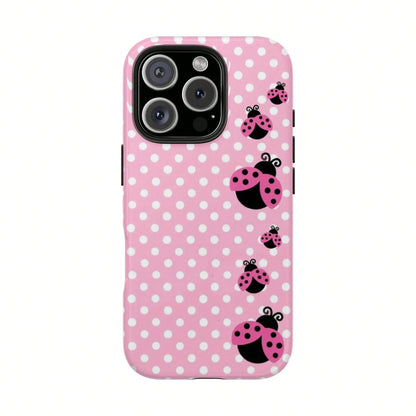 Floral Dot Ladybug Print Phone Case, Durable Two-In-One Protection, Fits 17 16 15 14 13 12 Pro, Galaxy S26 S25 S24 S23 S22 Ultra Series