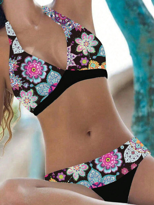 Floral Print Bikini Set For Beach Vacation Summer
