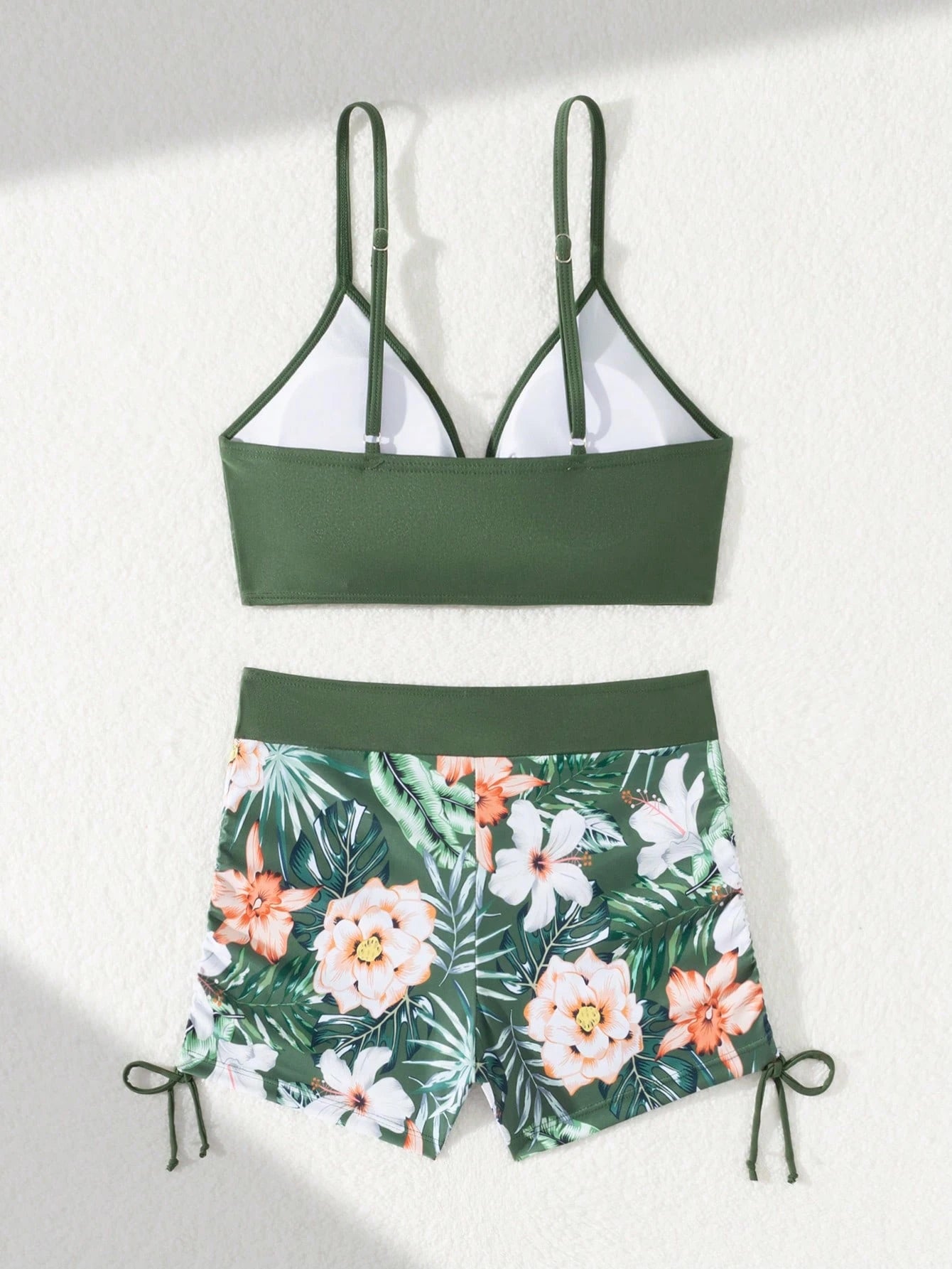 Floral Print Wrap-Style Swim Trunks, Suits For Various Occasions Bikini Swimwear 2 Pieces Set, For Summer Beach Vacation Casual