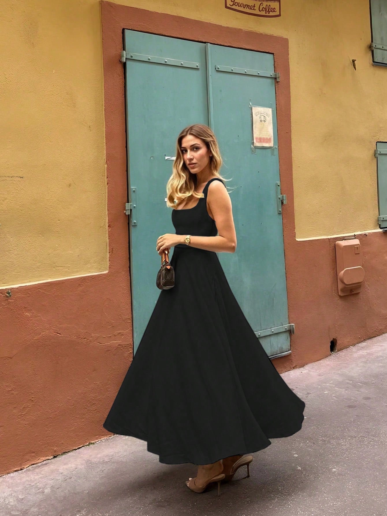 Floreya Solid Color Casual Elegant Woven Fabric Zip Up Dress, Suitable For Evening Date, Party, Wedding, Spring/Summer Black