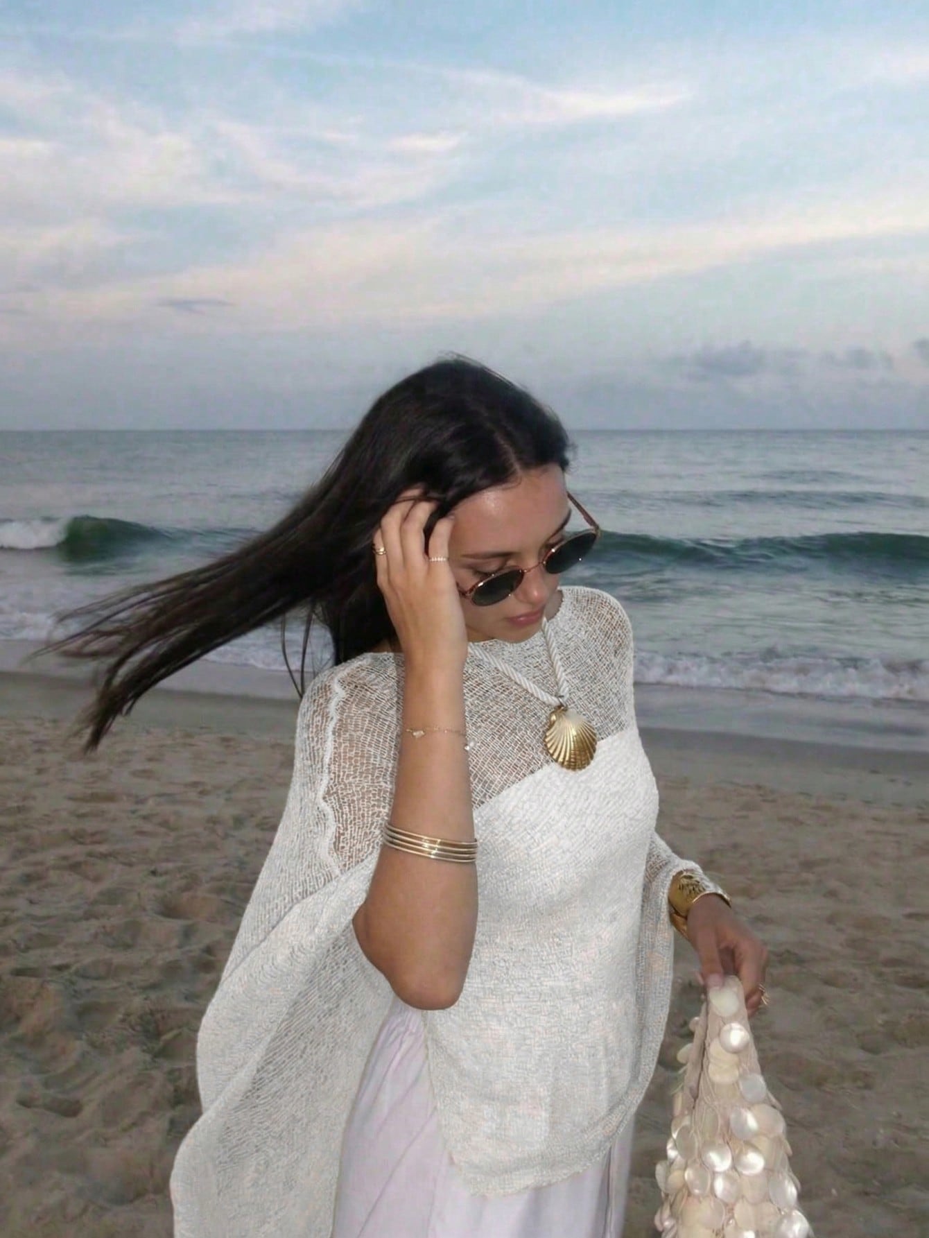 FOR BEAUTY Summer Y2K Women's White Solid Color Sun Protection Shawl Front Tie Beach Cover-Up Bohemian Style Vacation Resort Casual Fashion Top