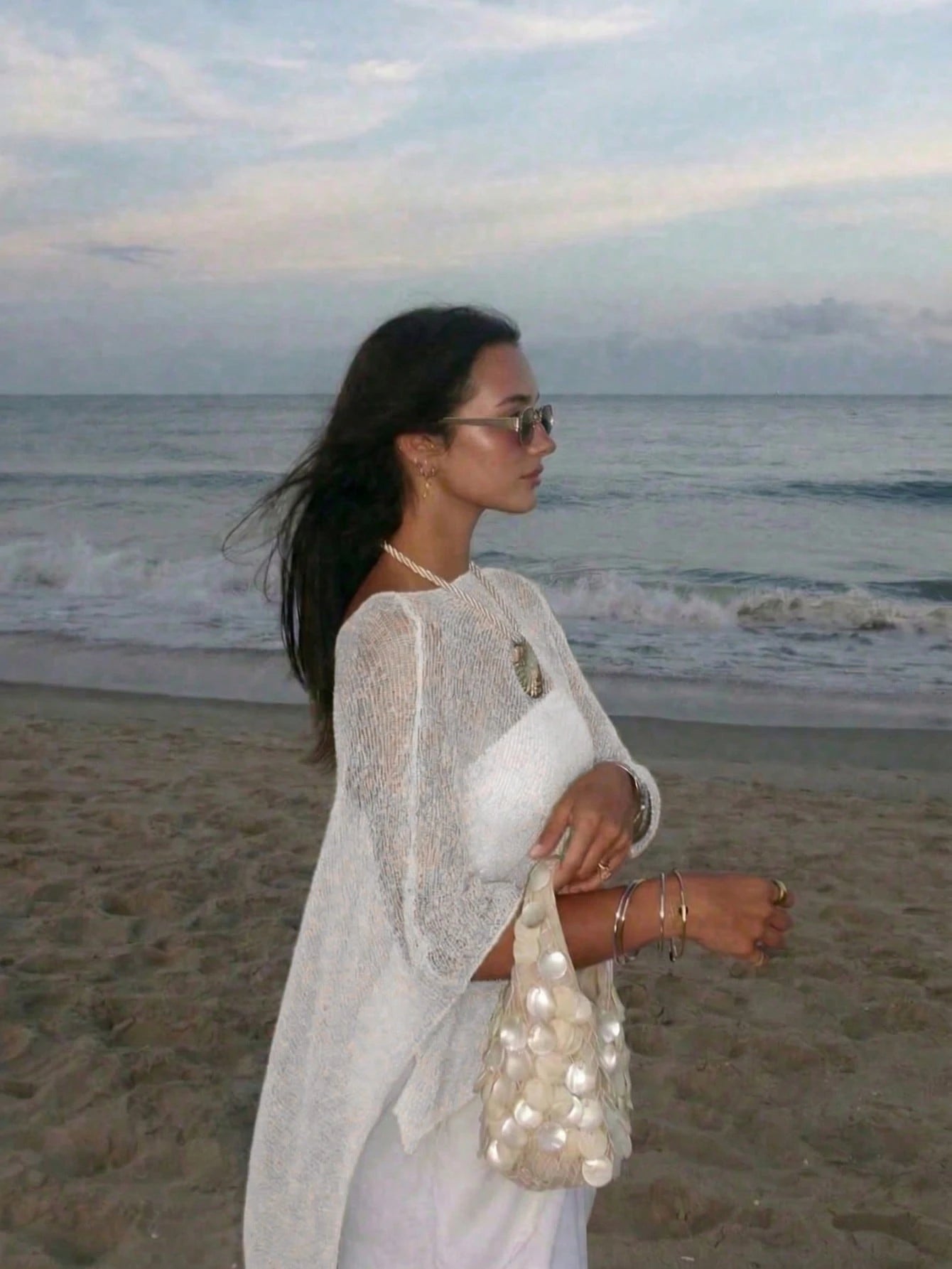FOR BEAUTY Summer Y2K Women's White Solid Color Sun Protection Shawl Front Tie Beach Cover-Up Bohemian Style Vacation Resort Casual Fashion Top