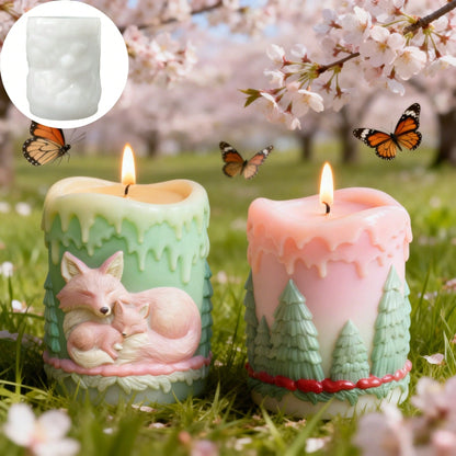 Fox Family 3D Relief Cylinder Candle Silicone Mold – DIY For Aromatherapy Candles, Handmade Soap, Nordic Home Decor Crafting