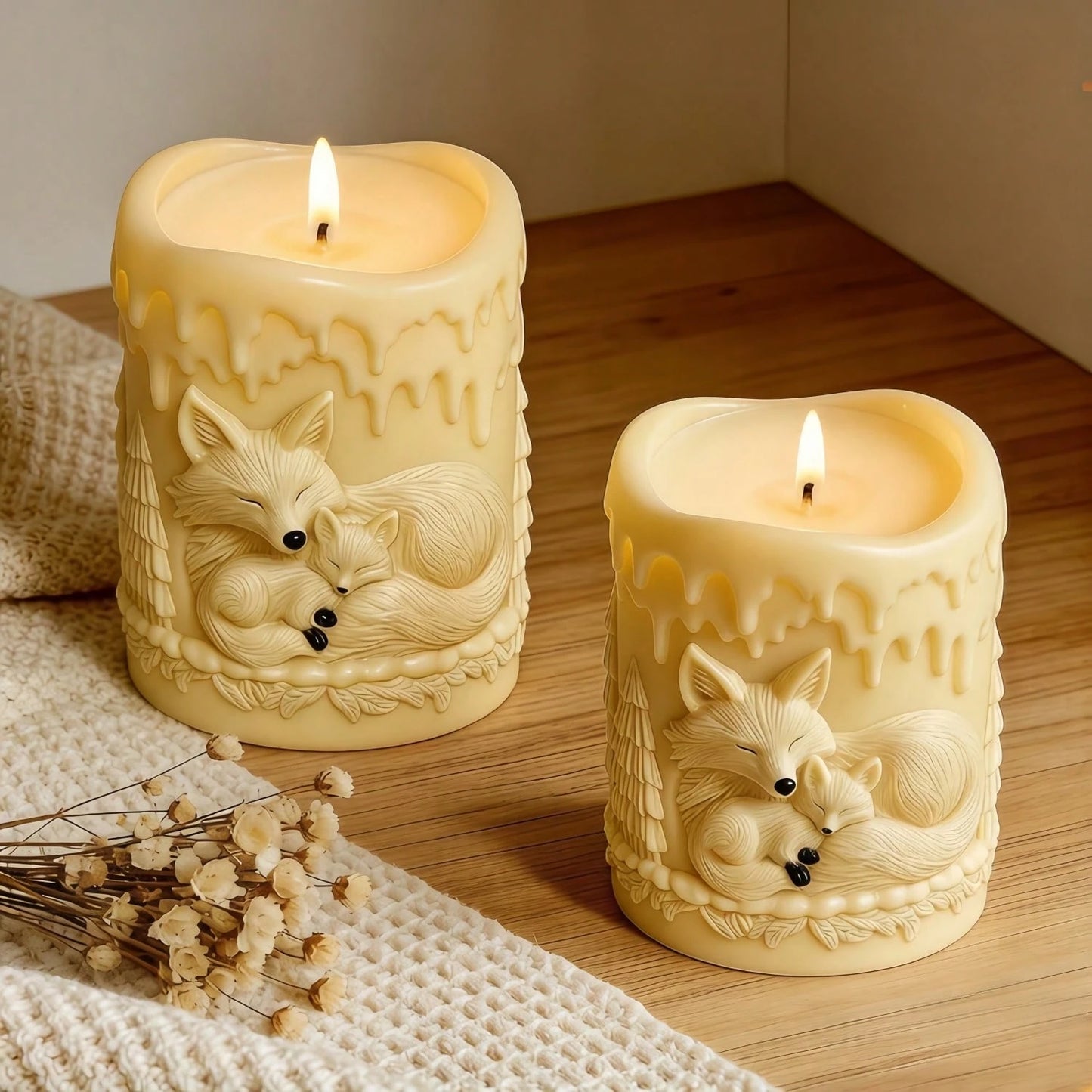 Fox Family 3D Relief Cylinder Candle Silicone Mold – DIY For Aromatherapy Candles, Handmade Soap, Nordic Home Decor Crafting