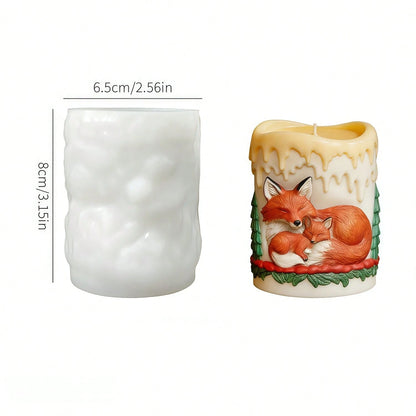 Fox Family 3D Relief Cylinder Candle Silicone Mold – DIY For Aromatherapy Candles, Handmade Soap, Nordic Home Decor Crafting