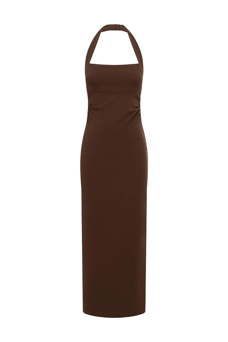 Franca Halter Midi Dress - Bitter Chocolate