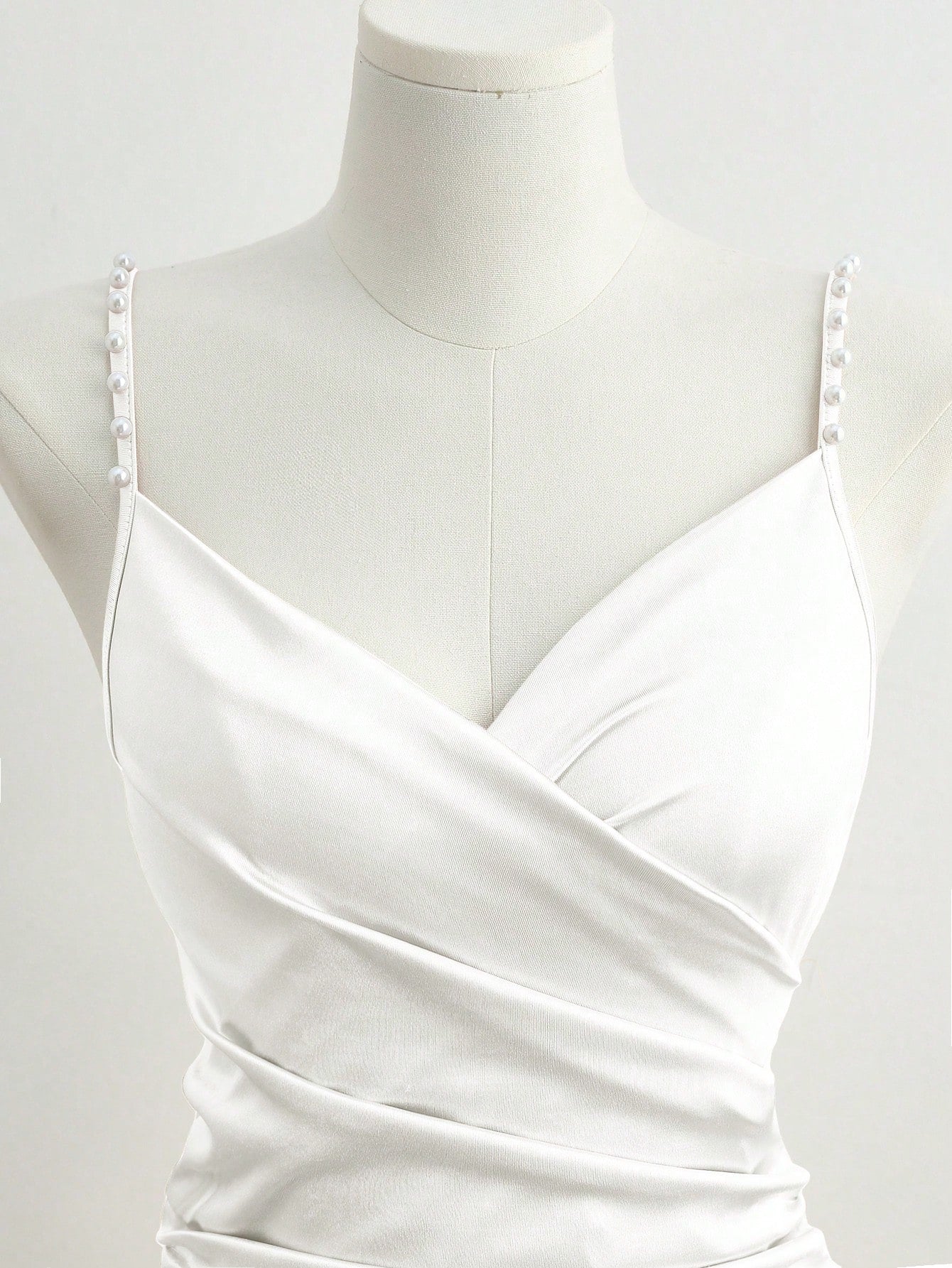 Franclia Elegant French Romantic Champagne Color Cross Collar Waist Cinching Bodycon Dress With Pearl Embellishment And Slit