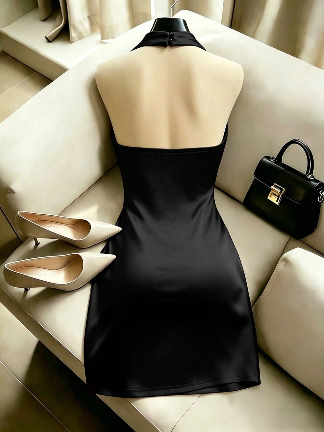 Franclia Elegant New Fashion Brown Draped Neck Dress, With Draped Neckline, Waist Pleats For Slim Fit, Sexy, Graceful, Stylish, Brown Bodycon Mini Dress