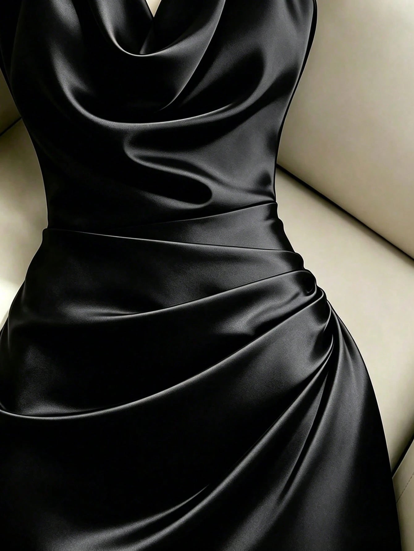 Franclia Elegant New Fashion Brown Draped Neck Dress, With Draped Neckline, Waist Pleats For Slim Fit, Sexy, Graceful, Stylish, Brown Bodycon Mini Dress