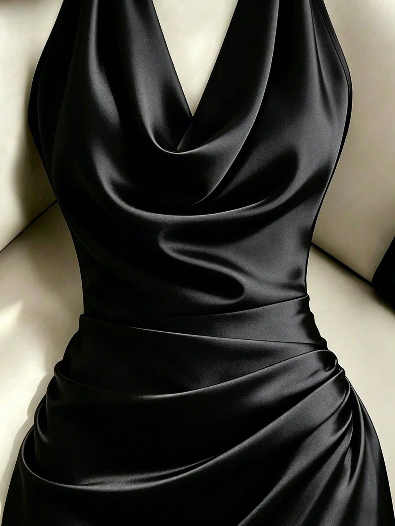 Franclia Elegant New Fashion Brown Draped Neck Dress, With Draped Neckline, Waist Pleats For Slim Fit, Sexy, Graceful, Stylish, Brown Bodycon Mini Dress