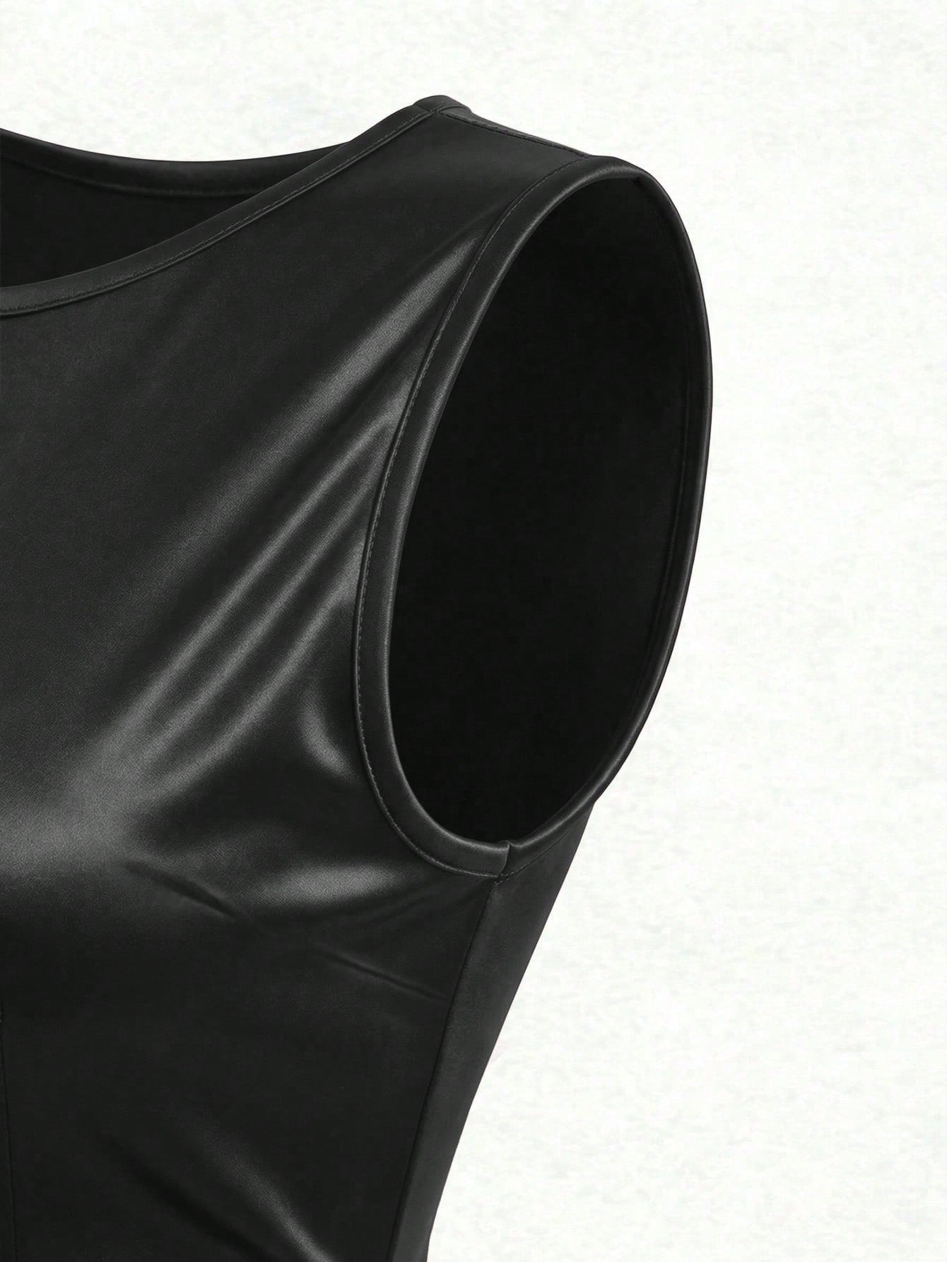 Franclia High-End Luxury Niche Fashion New French Retro Sleeveless Ruched Shiny Slit Asymmetric Cinched Waist Women Dress