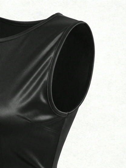 Franclia High-End Luxury Niche Fashion New French Retro Sleeveless Ruched Shiny Slit Asymmetric Cinched Waist Women Dress