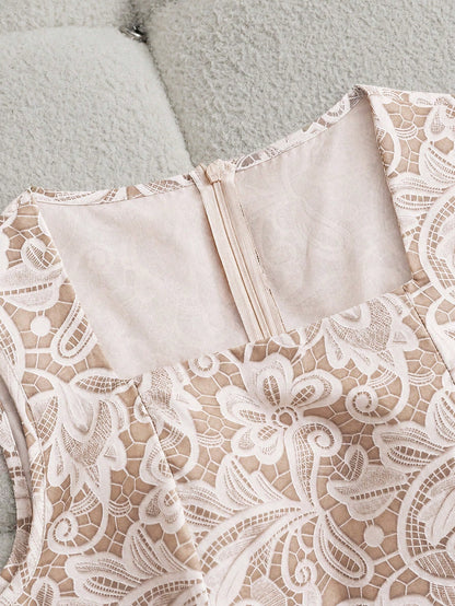 Franclia Lace 3D Printed Square Neck Elegant Dress, Comfortable Slimming Fit For Daily Commute And Office Wear, 2026 Summer New Women's Sleeveless Party And Gathering Dress, White Lace Sleeveles