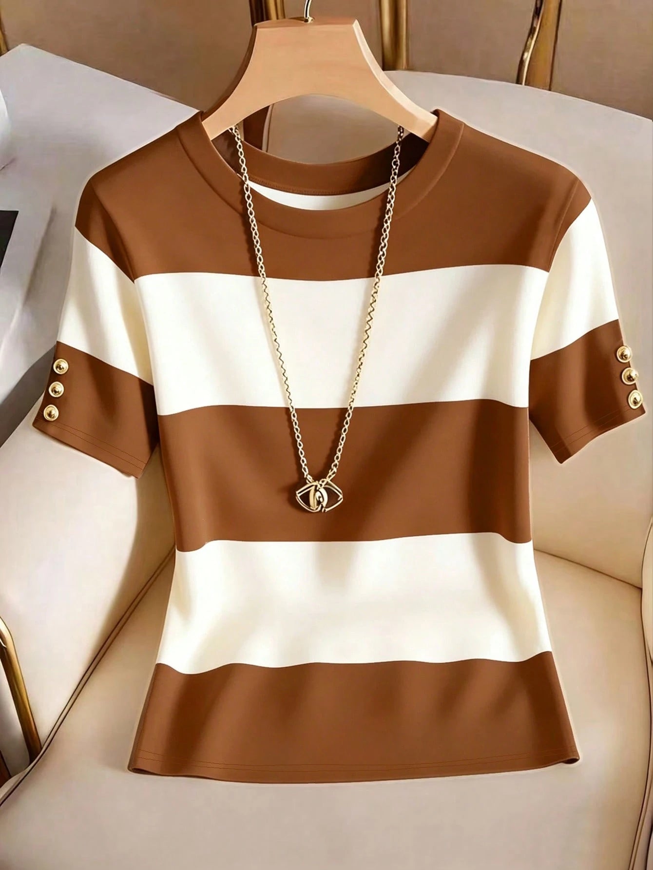 Franclia Plus Size Casual Striped Print T-Shirt