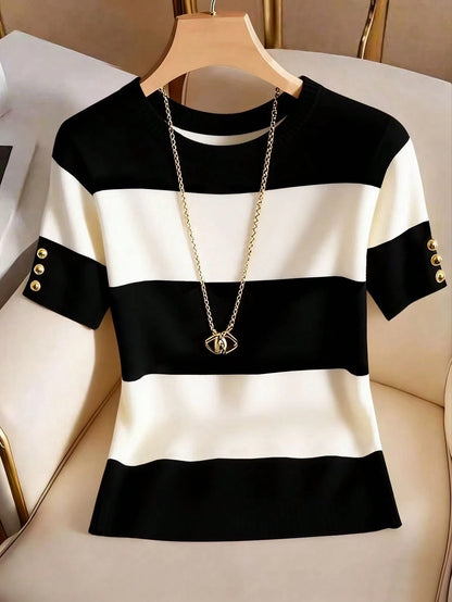 Franclia Plus Size Casual Striped Print T-Shirt