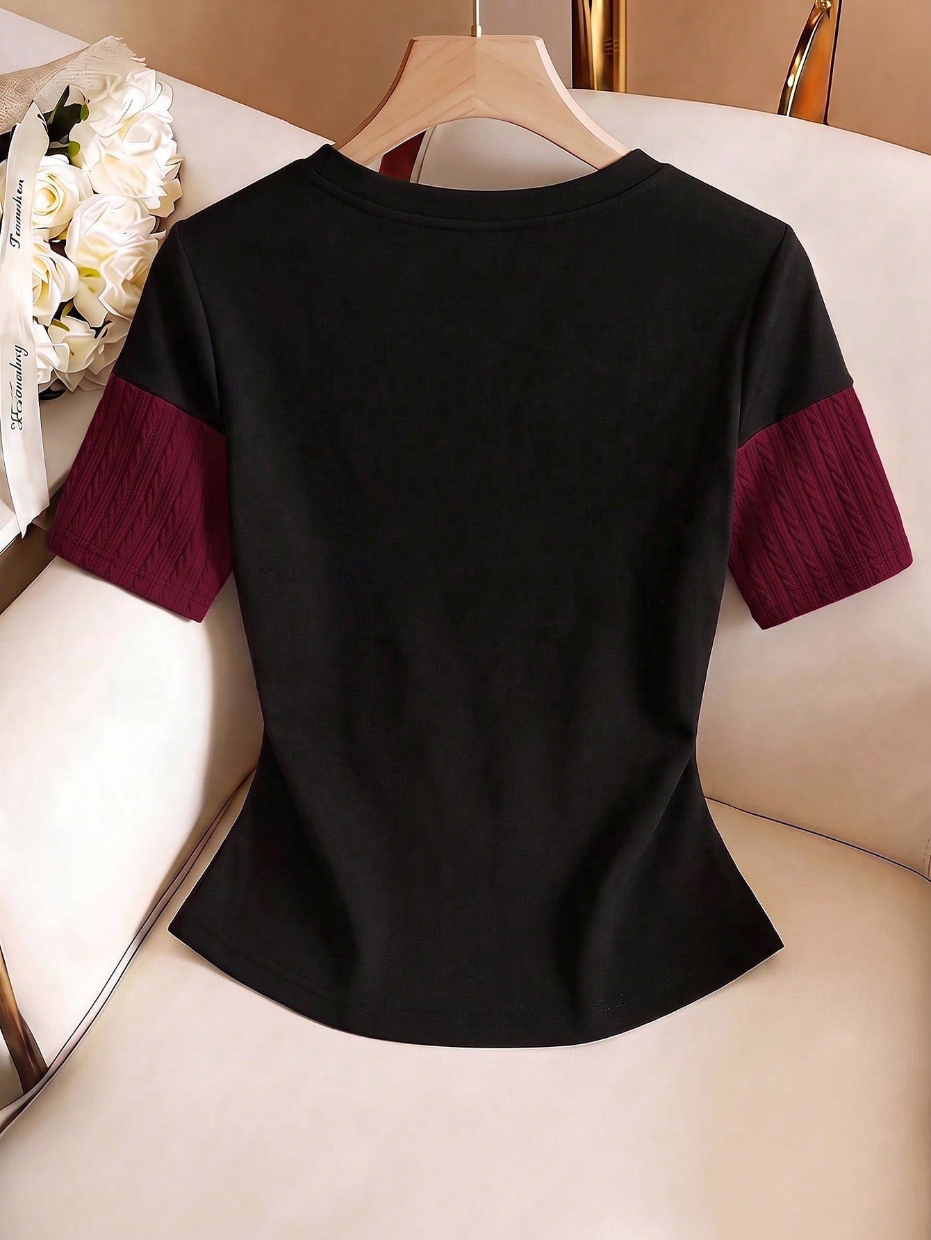 Franclia Plus Size Women's Black Patchwork Fitted Top