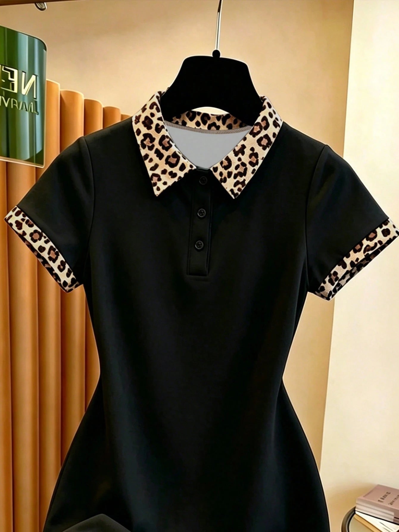 Franclia Recommended Hot-Selling Style, American Hot Girl Style Leopard Print Contrasting Color Polo Collar Women's Slim Dress, Suitable For Daily Commuting, Going Out To School, Going To School And D