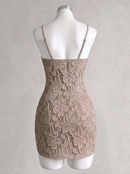 Franclia White Lace 3D Floral Print Spaghetti Strap Dress, Elegant Sexy Sleeveless Mini Bodycon Dress For Women, 2026 Summer New Style, Party Beach Dinner Casual Dress