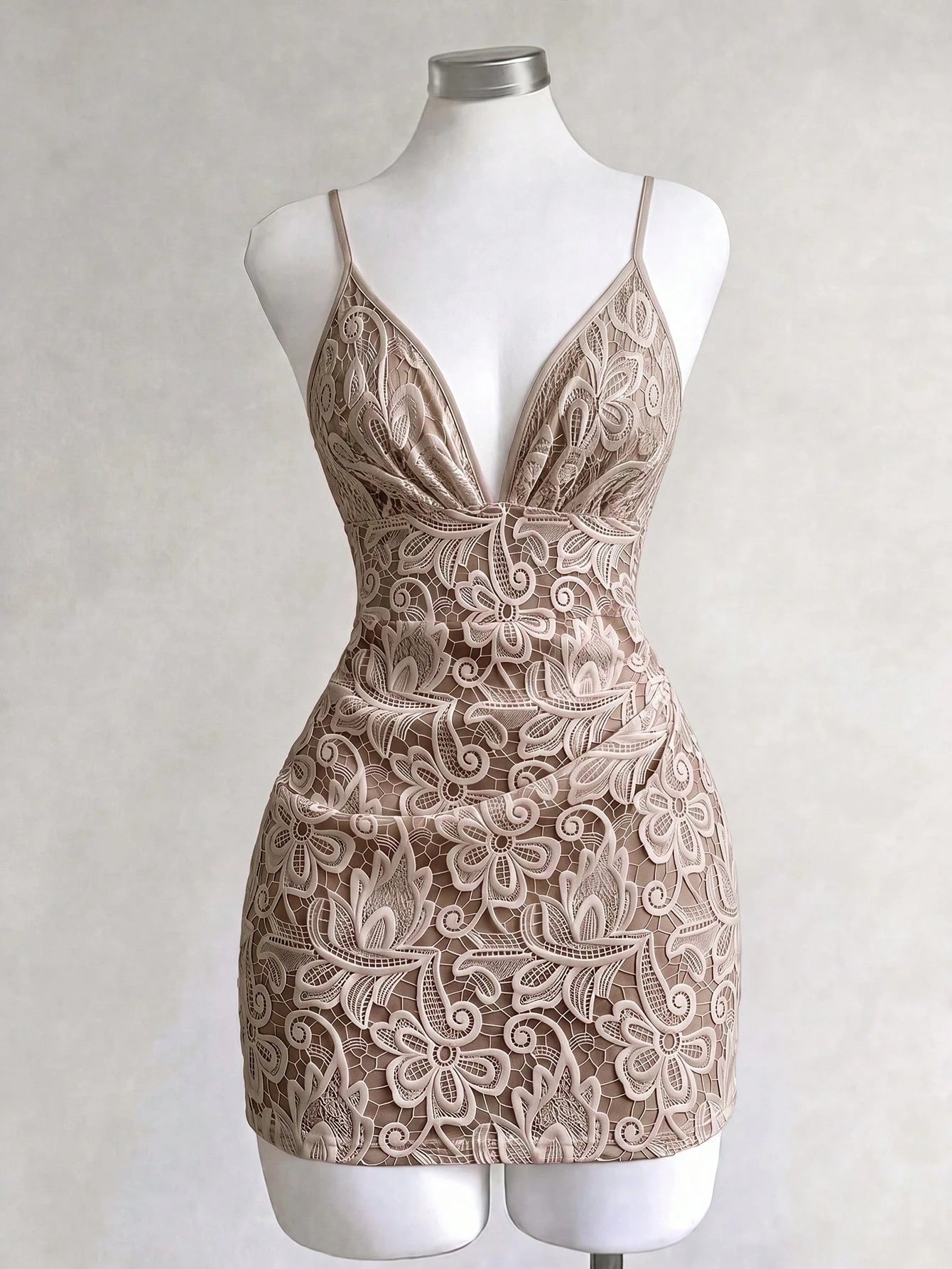 Franclia White Lace 3D Floral Print Spaghetti Strap Dress, Elegant Sexy Sleeveless Mini Bodycon Dress For Women, 2026 Summer New Style, Party Beach Dinner Casual Dress