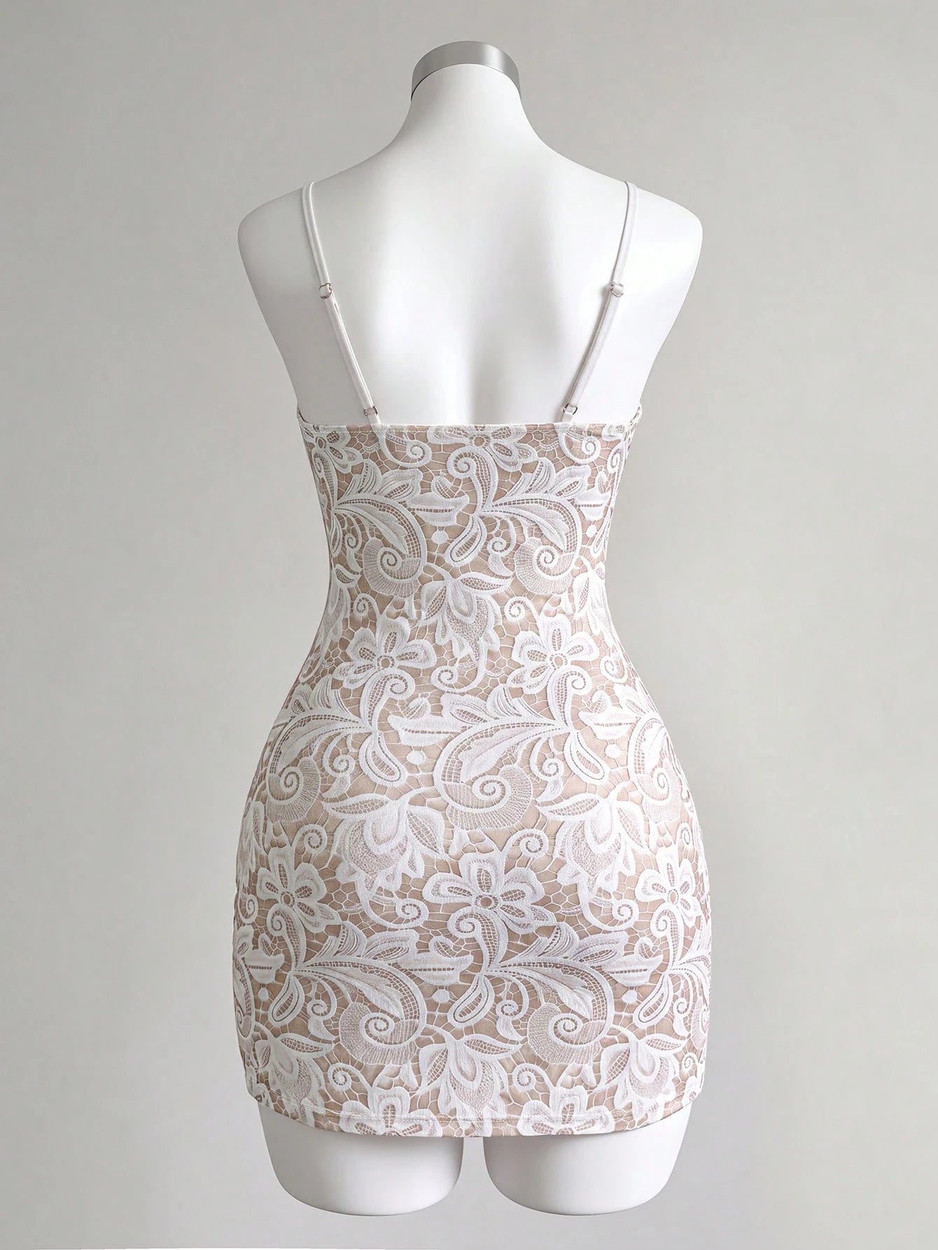 Franclia White Lace 3D Floral Print Spaghetti Strap Dress, Elegant Sexy Sleeveless Mini Bodycon Dress For Women, 2026 Summer New Style, Party Beach Dinner Casual Dress