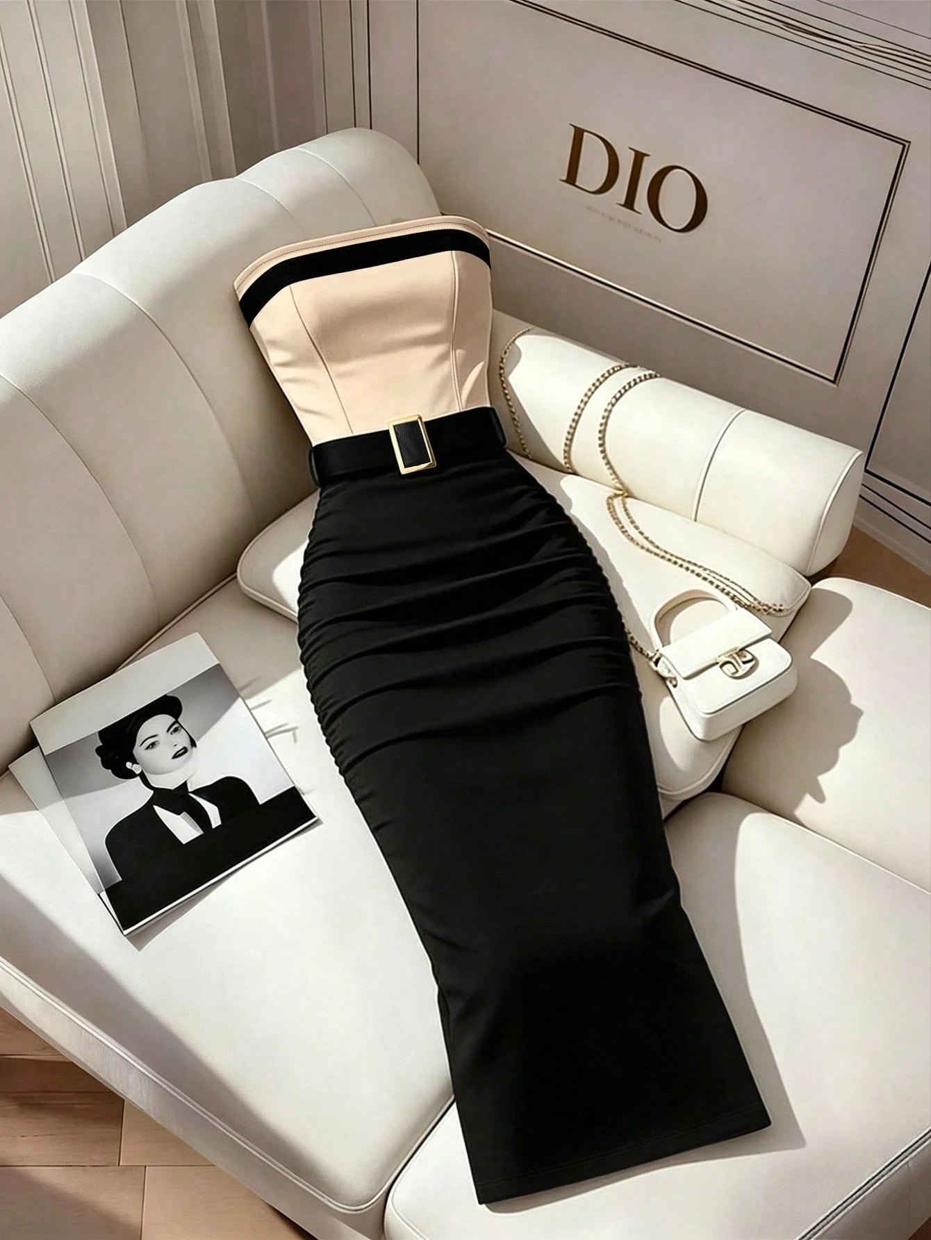 Franclia Women's Black And White Color Block Strapless Slim Fit Flattering Dress, Elegant Bandage, Casual, Commute Dinner Date Party, Wedding, Summer