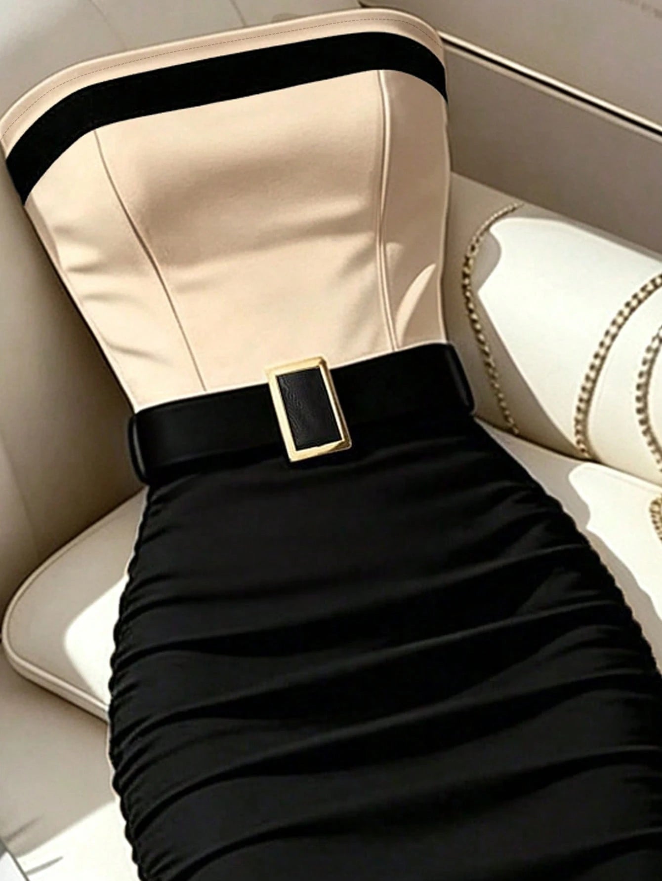 Franclia Women's Black And White Color Block Strapless Slim Fit Flattering Dress, Elegant Bandage, Casual, Commute Dinner Date Party, Wedding, Summer