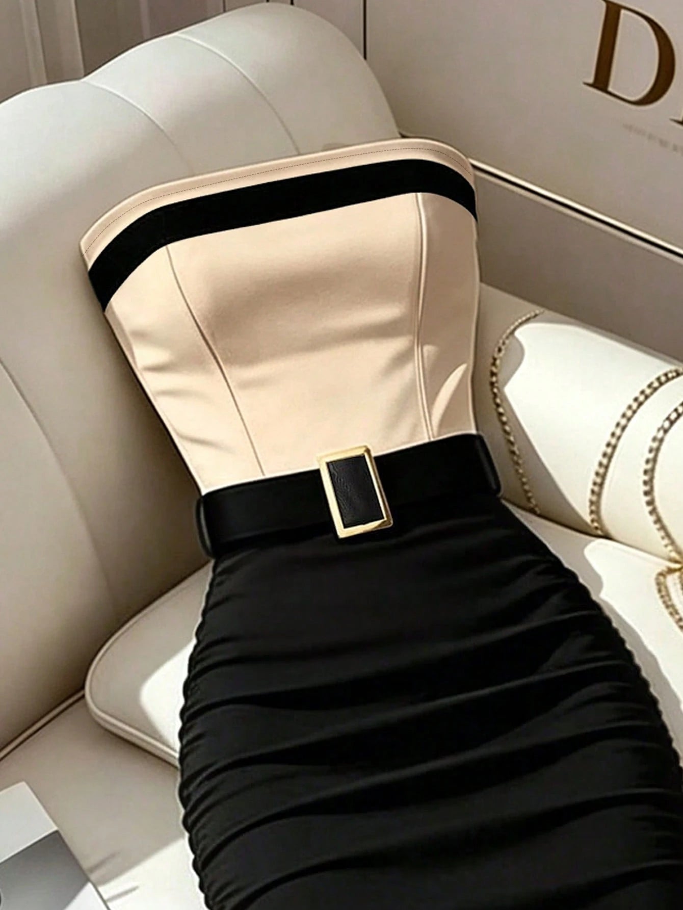 Franclia Women's Black And White Color Block Strapless Slim Fit Flattering Dress, Elegant Bandage, Casual, Commute Dinner Date Party, Wedding, Summer