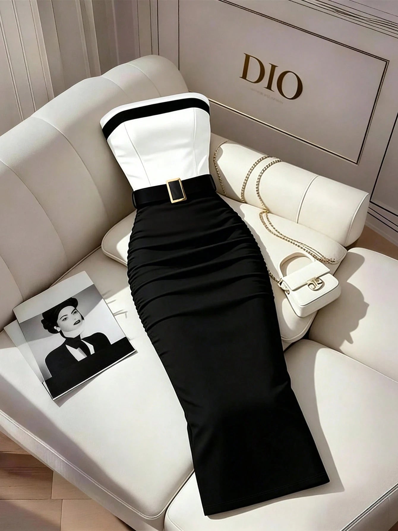 Franclia Women's Black And White Color Block Strapless Slim Fit Flattering Dress, Elegant Bandage, Casual, Commute Dinner Date Party, Wedding, Summer