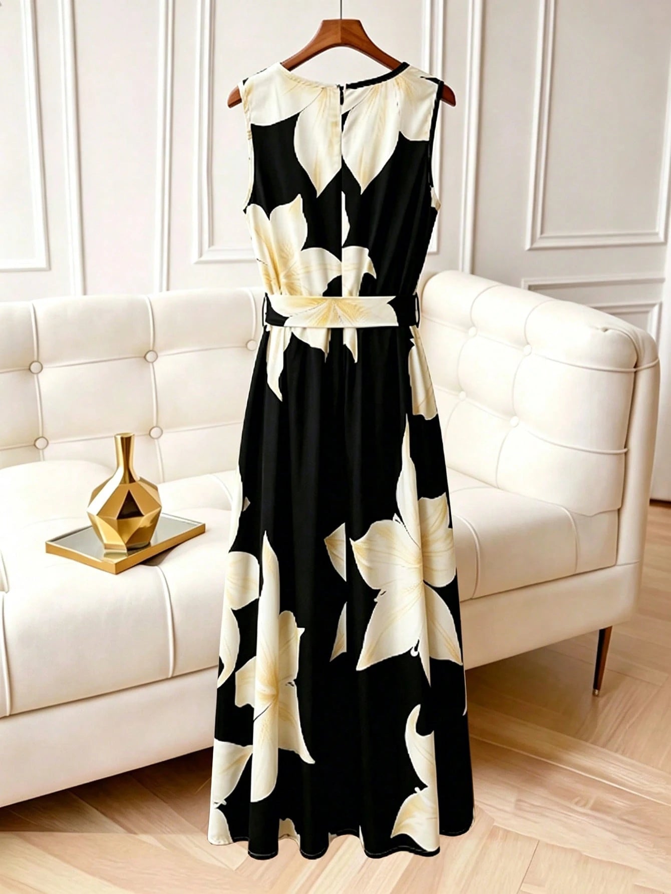 Franclia Women's Cowl Neck Sleeveless Tie Dress, Women's Vacation Dress, Women's Black Dress