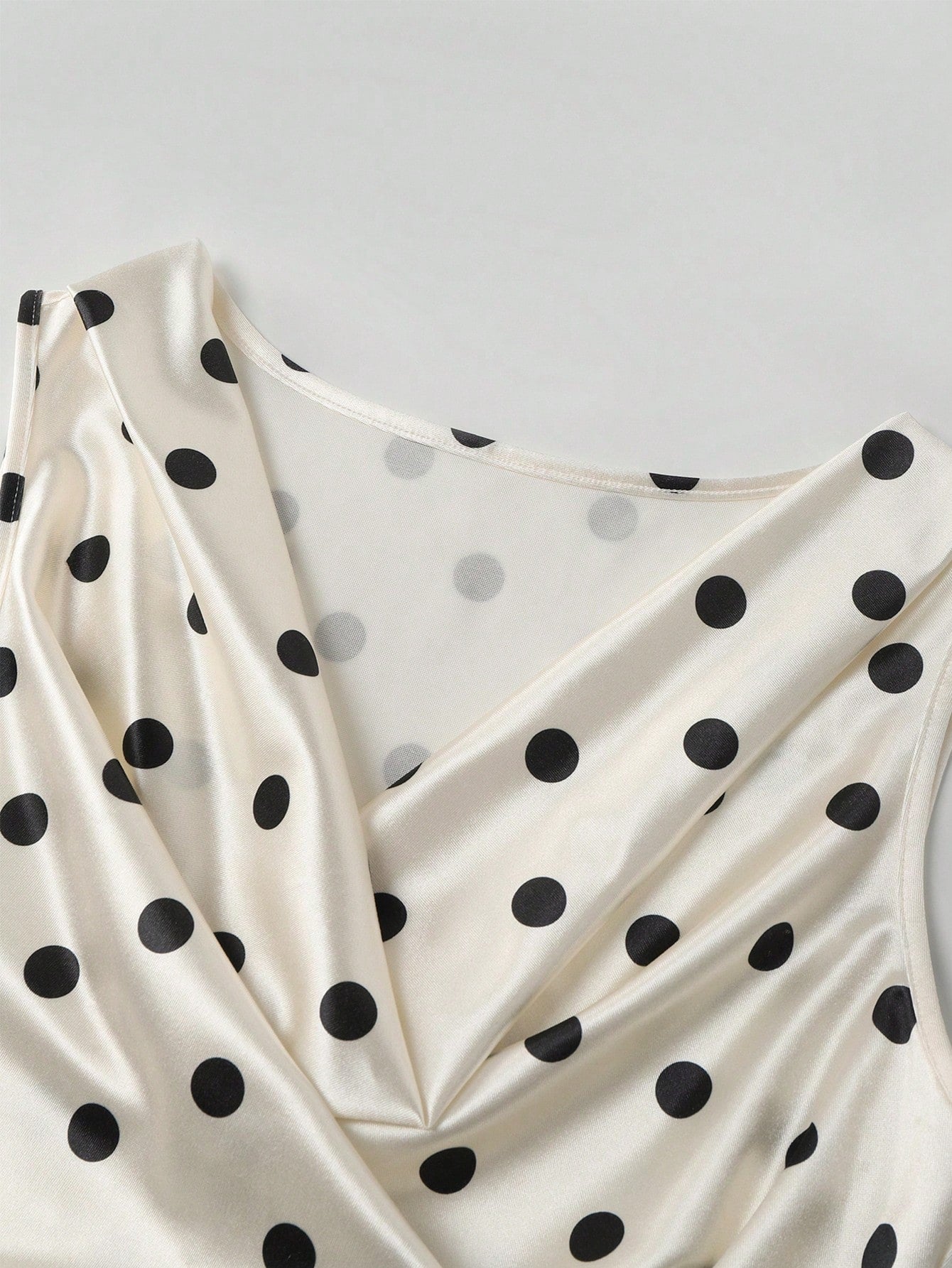 Franclia Women's Elegant Romantic Satin Polka Dot Print Sleeveless Pleated Dress, Suitable For Spring/Summer Outings And Dates