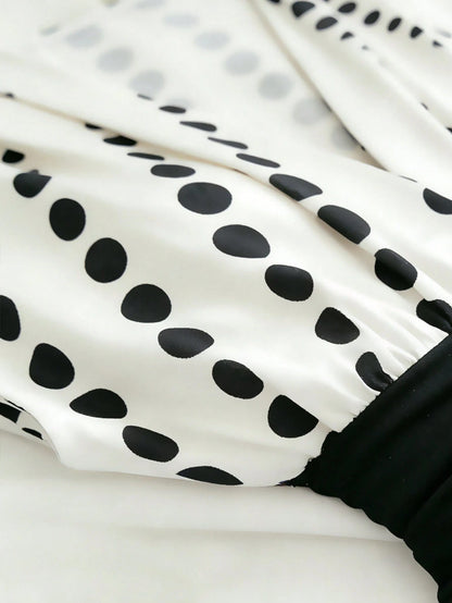 Franclia Women's Fashionable Elegant Polka Dot Print Patchwork Dress