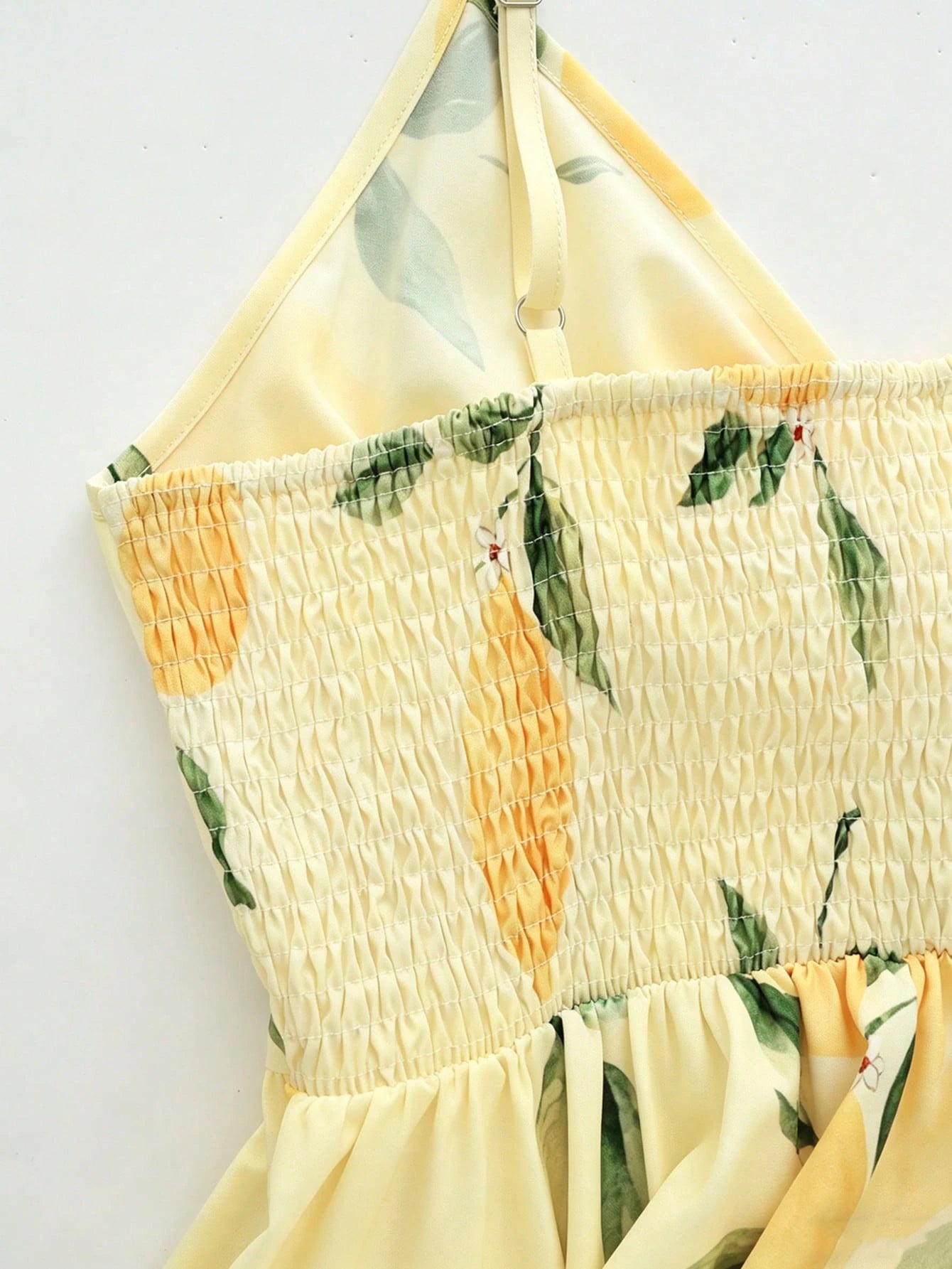 Franclia Women's Pale Yellow Lemon Floral Print Spaghetti Strap Maxi Dress,Tropical Summer V-Neck A-Line Holiday Vacation Beach Outfits,Elegant
