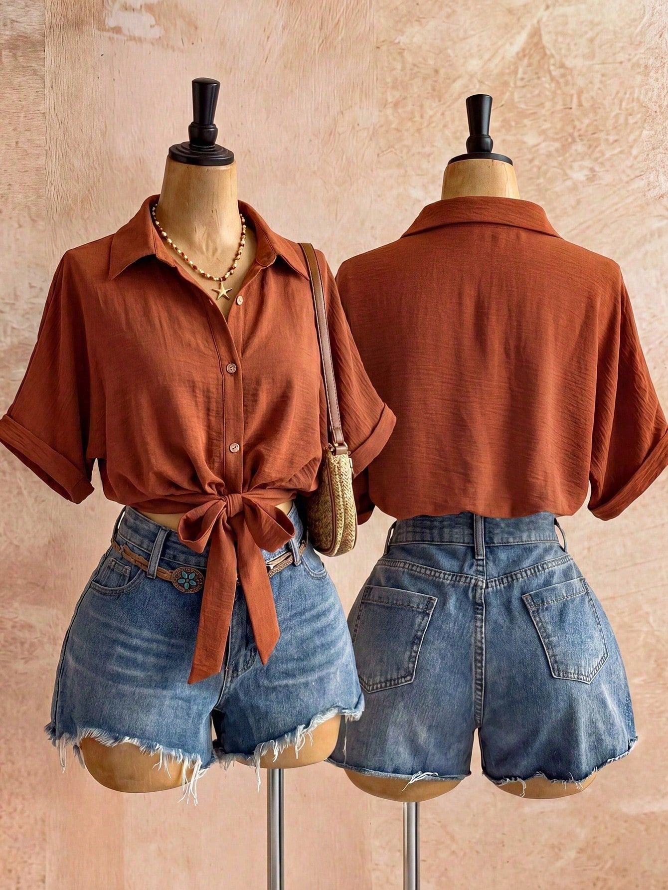 Franclia Women's Plus Size Top, Loose Fit Women's Blouse, Shirt Collar Drop Shoulder Sleeve Waist Tie Short Blouse, Casual Plus Size Top