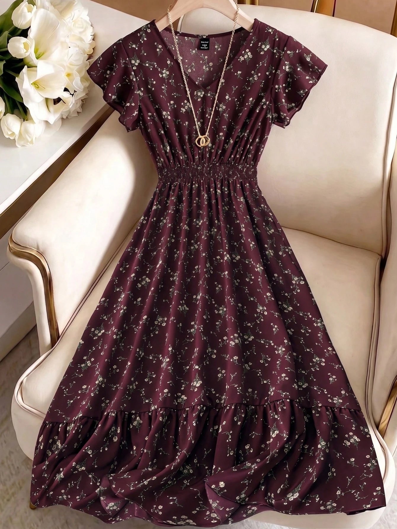 Franclia Women's Woven Printed Holiday Mid-Length Dress
