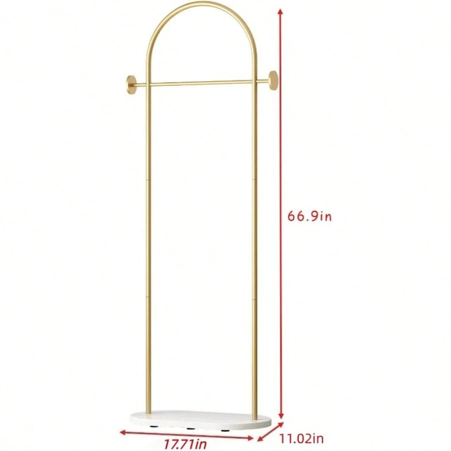 Free-Standing Gold Hanger With Shelves, Gold Coat Rack With Marble Base, And Hanger With Umbrella Rack For Porches, Hallways, Offices Or Bedrooms