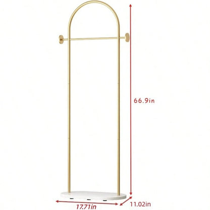 Free-Standing Gold Hanger With Shelves, Gold Coat Rack With Marble Base, And Hanger With Umbrella Rack For Porches, Hallways, Offices Or Bedrooms