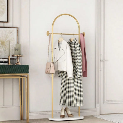 Free-Standing Gold Hanger With Shelves, Gold Coat Rack With Marble Base, And Hanger With Umbrella Rack For Porches, Hallways, Offices Or Bedrooms