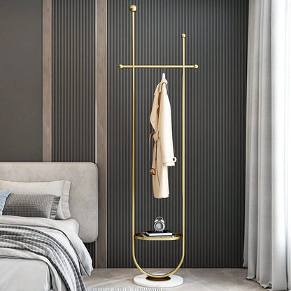 Freestanding Gold Clothes Hanger With Marble Base, Elegant Home Coat Rack Tree, Practical Storage Stand For Entrance Hallway Bedroom Workspace