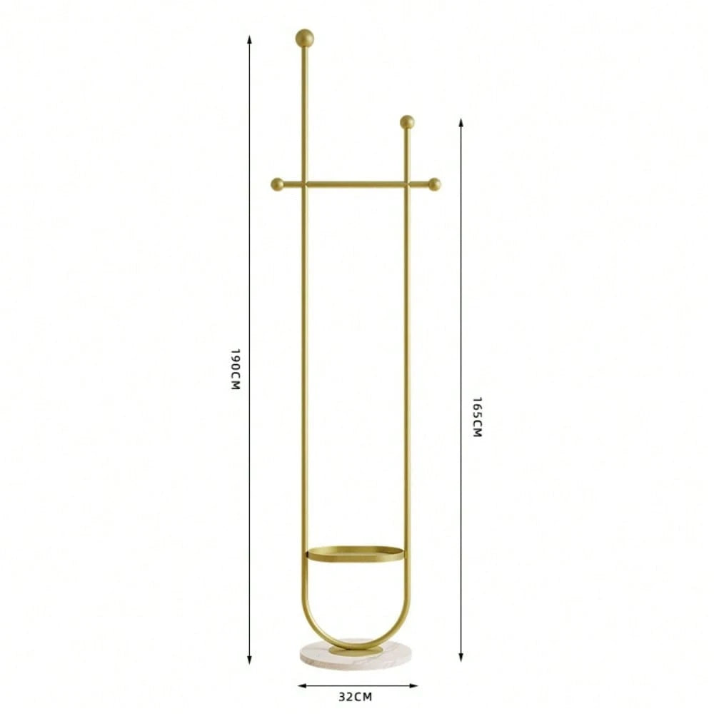 Freestanding Gold Clothes Hanger With Marble Base, Elegant Home Coat Rack Tree, Practical Storage Stand For Entrance Hallway Bedroom Workspace